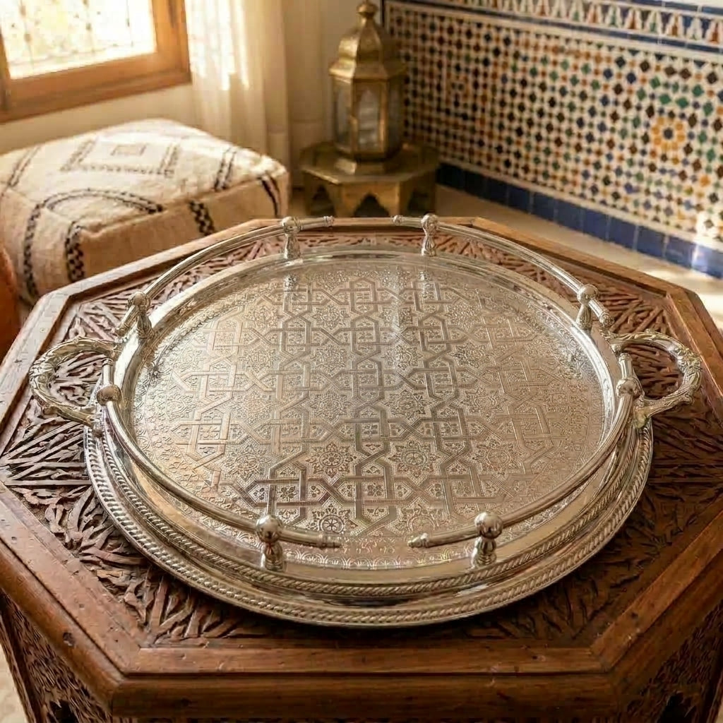 Plateau de Service Marocain Rond Argenté
