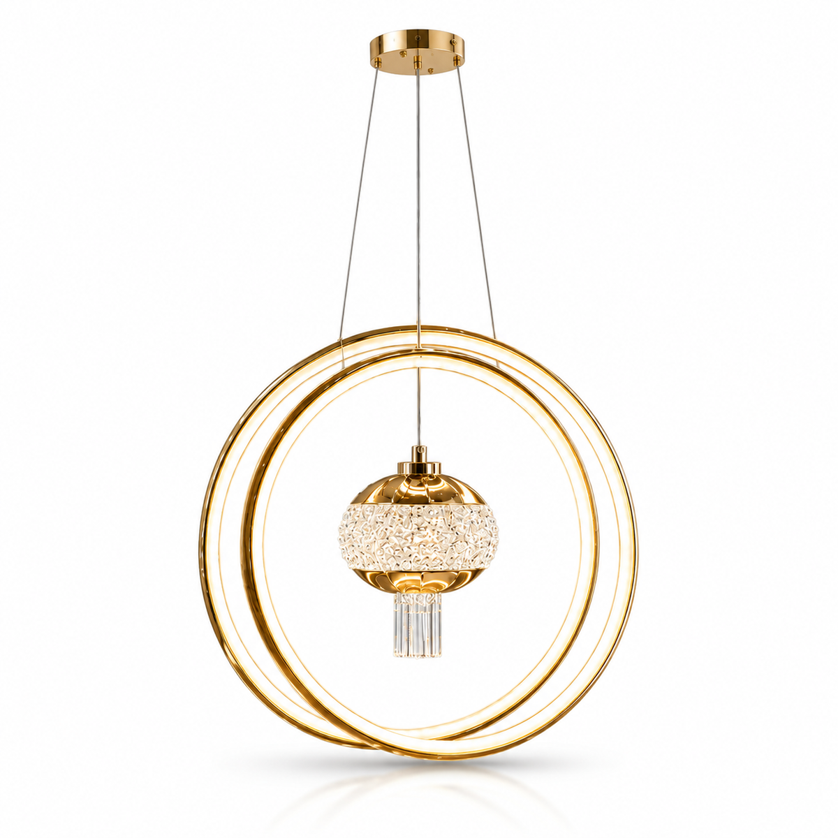 Suspension Design Dorée à Anneaux – Élégance Moderne