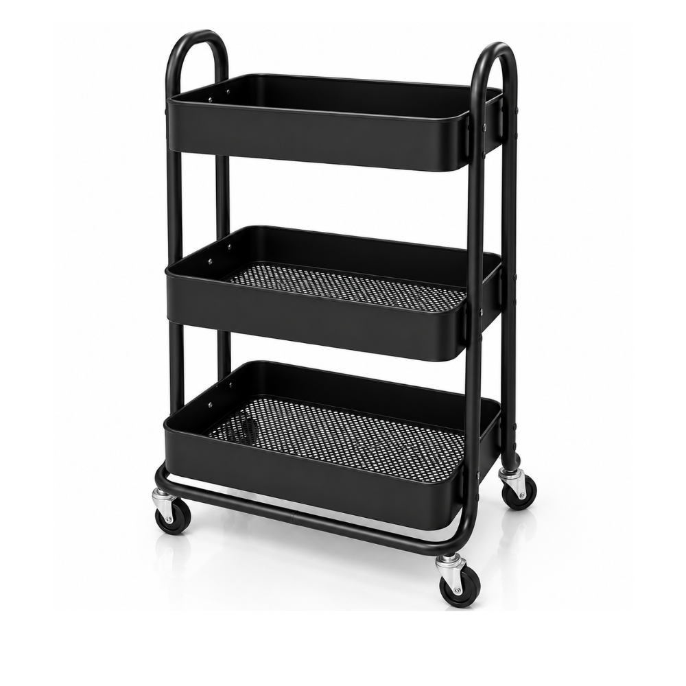 Étagère de Rangement à 3 Niveaux sur Roulettes