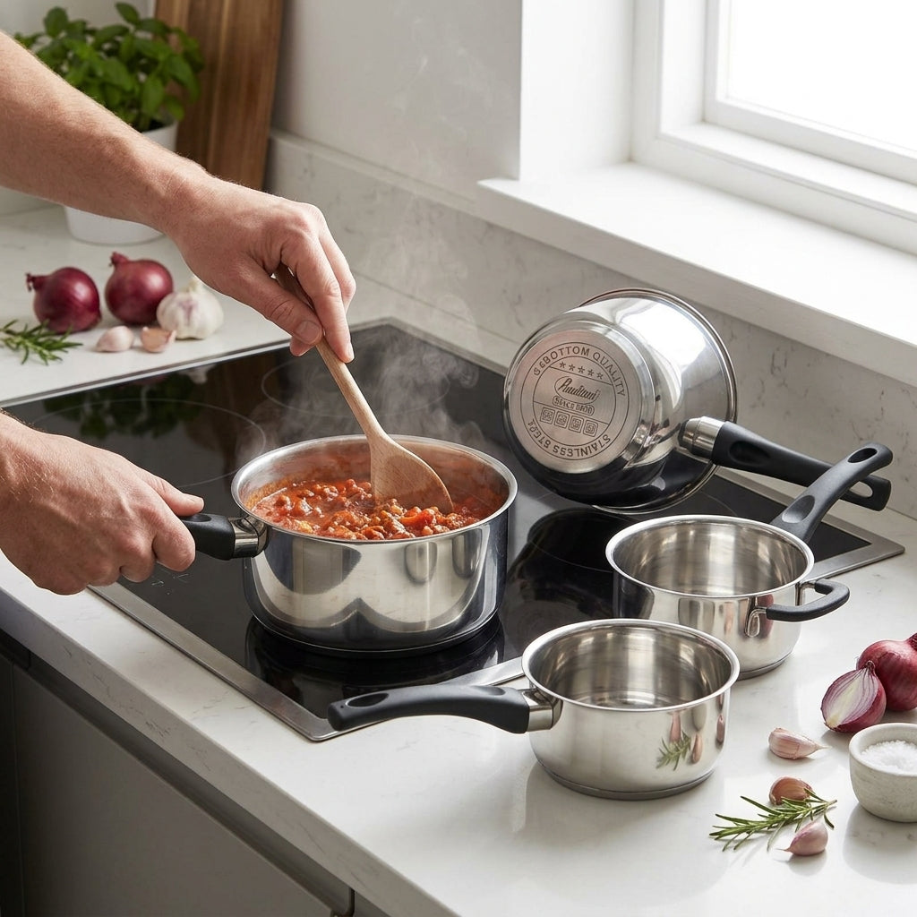 Set de 5 Casseroles en Inox à Manches Noirs