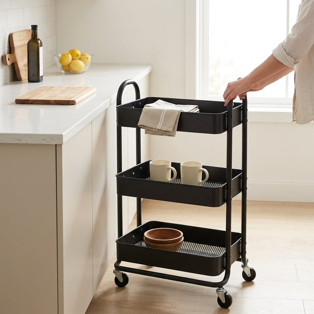 Étagère de Rangement à 3 Niveaux sur Roulettes