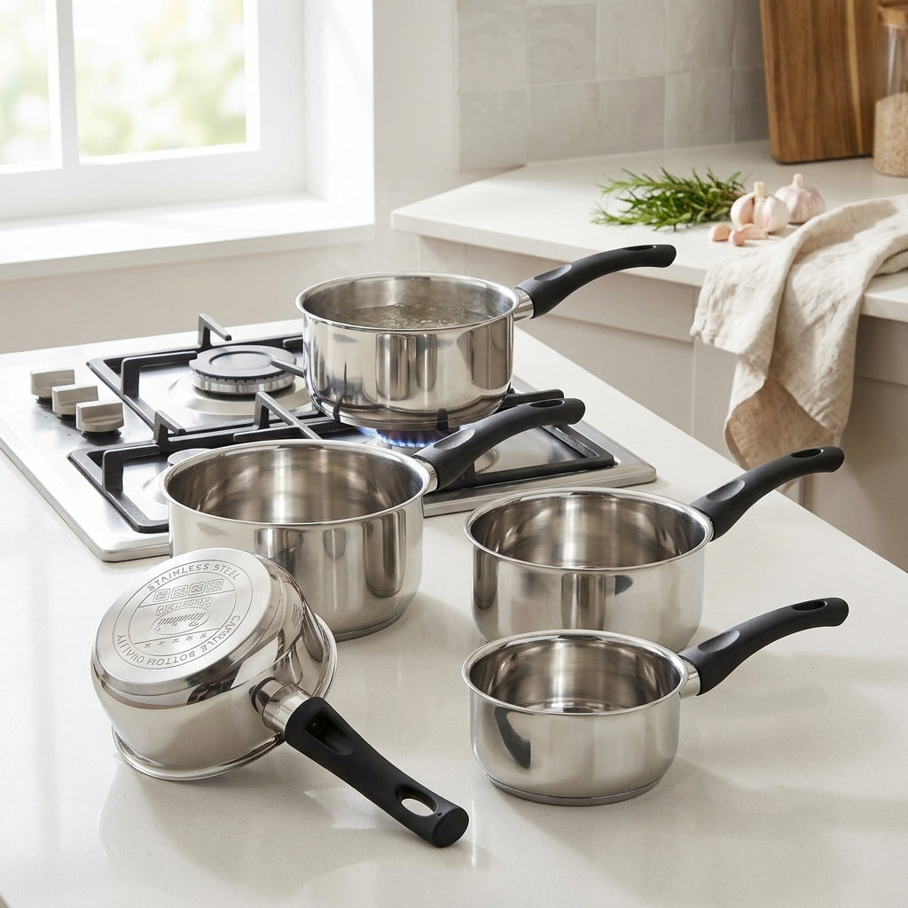 Set de 5 Casseroles en Inox à Manches Noirs