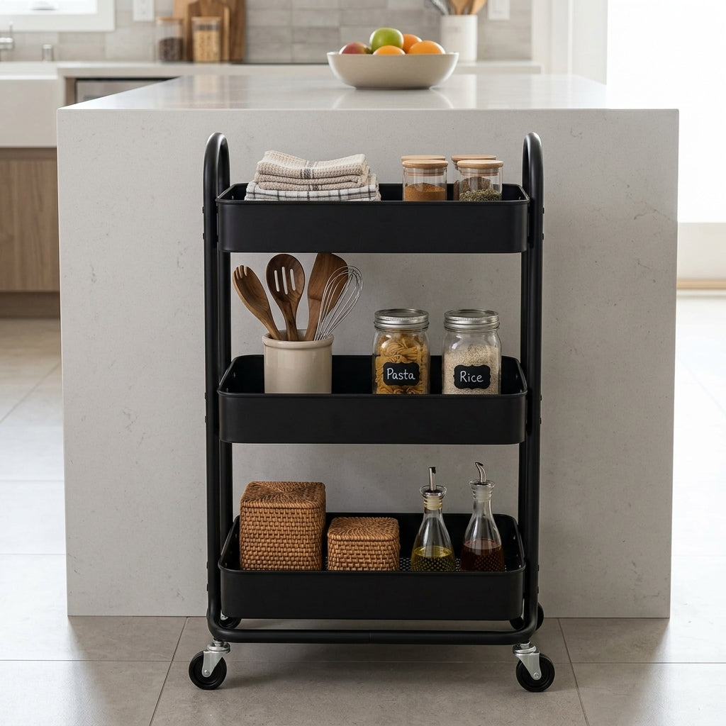 Étagère de Rangement à 3 Niveaux sur Roulettes